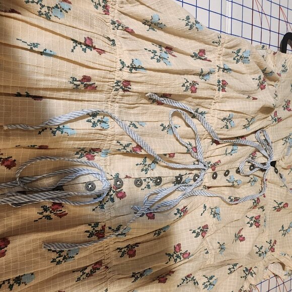 Free People Sundown Floral Mini Dress Broken Button Loop Tan Small - Picture 5 of 11
